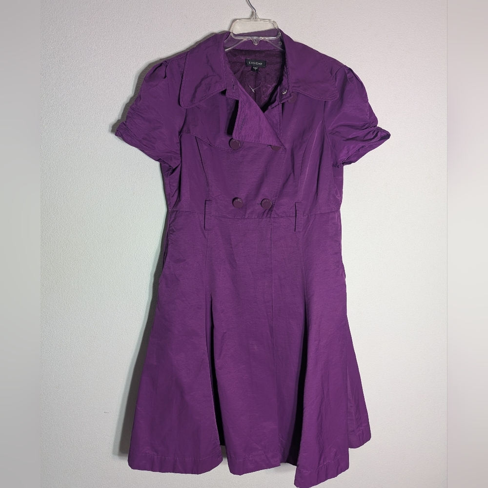 Bebe‎ Women's Coat Dress Trench Rain Purple Satin Whimsigoth Witchy Fairy Large
